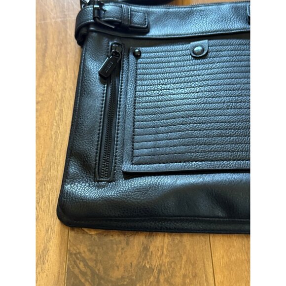 Gussaci Black Leather Crossbody Bag Adjustable Strap & Multiple Zipper - Picture 3 of 7